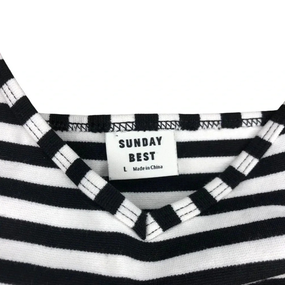 Aritzia Sunday Best Roxboro Striped V-Neck Tank Top | Black & White Size L - Picture 4 of 8